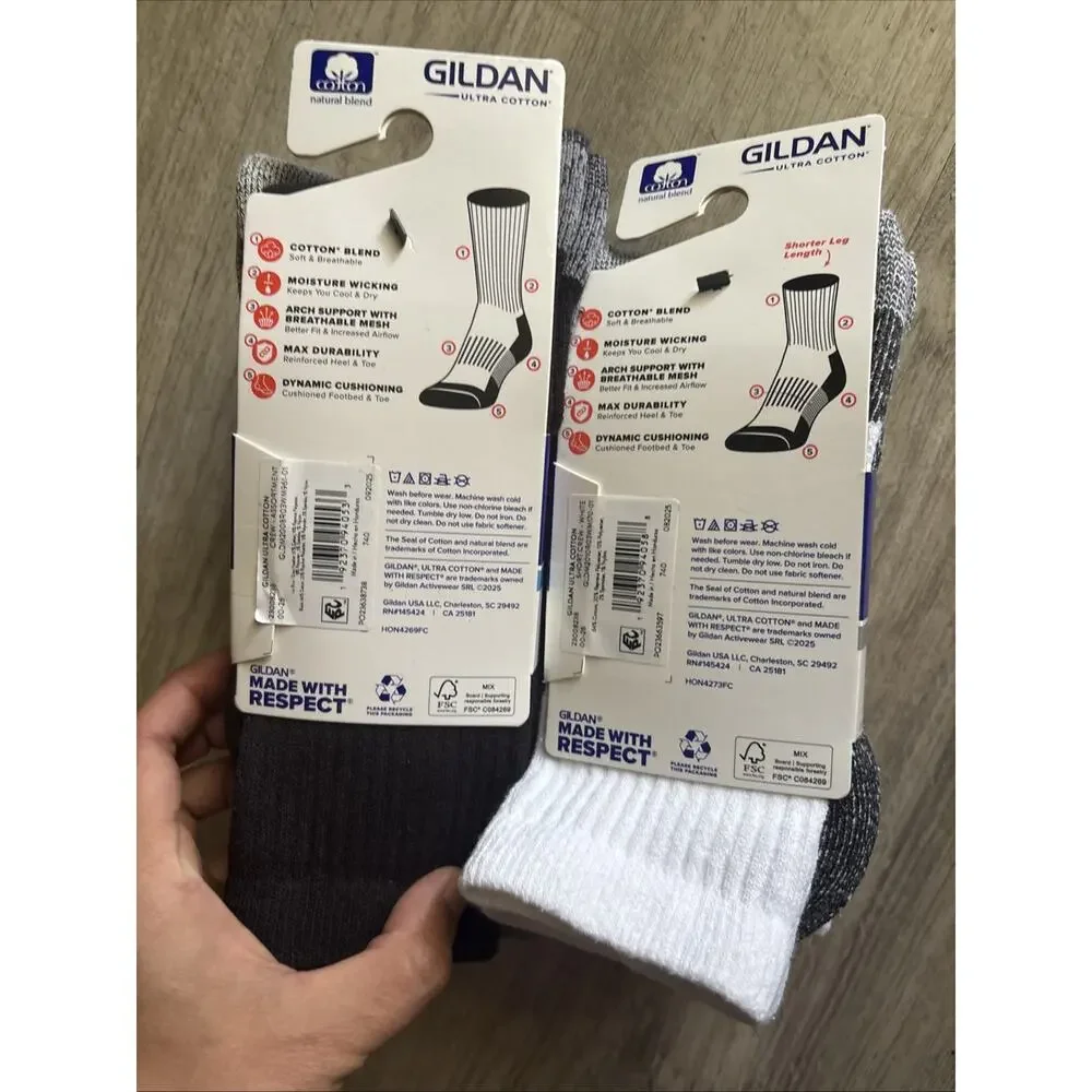 Gildan Men's Stretch 3PK Cotton short/ Crew arch Socks Shoe Size 6-12 Lot X2